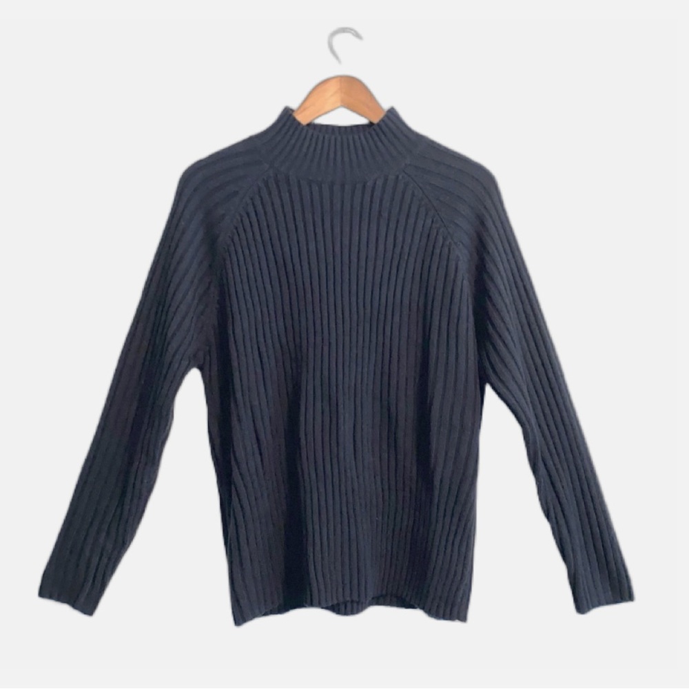 Ribbed Knit Mock Neck Plus Size Black Sweater